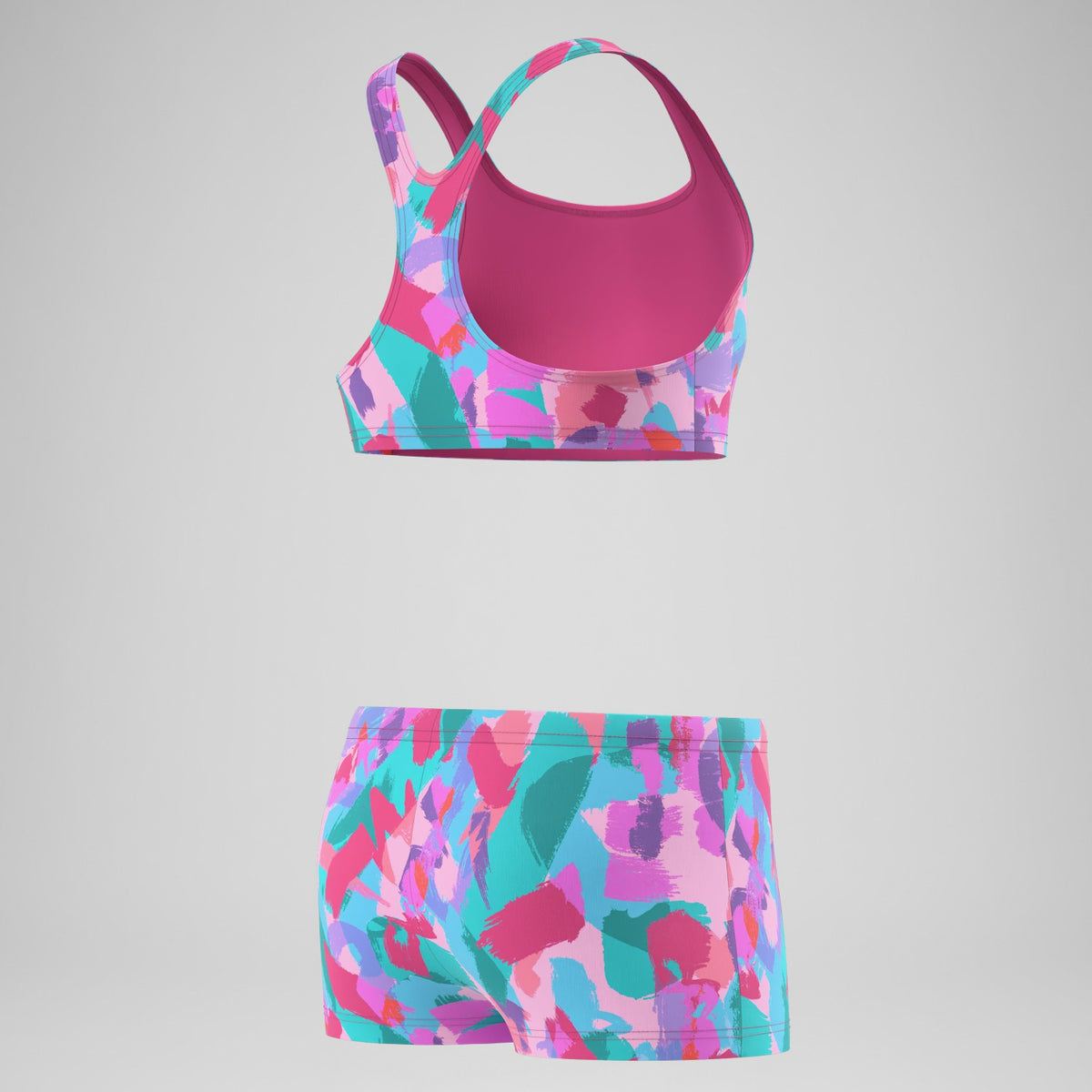 Speedo Girls Printed Racerback Bikini Set Pink/Green