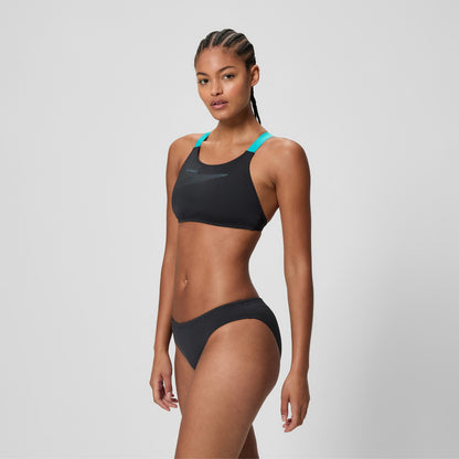 Speedo Boom Solid Leaderback Bikini Set Black/Turquoise