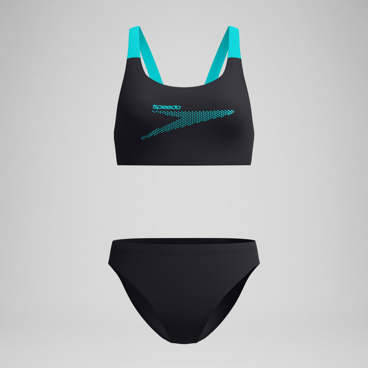 Speedo Boom Solid Leaderback Bikini Set Black/Turquoise