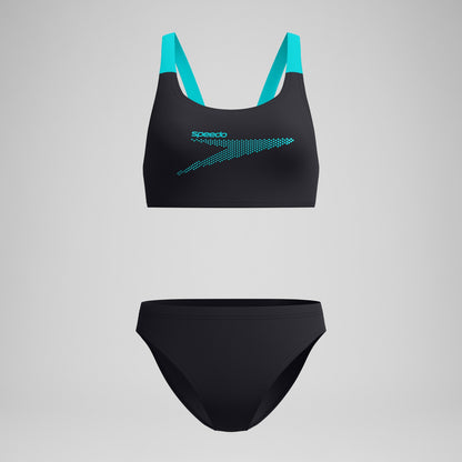 Speedo Boom Solid Leaderback Bikini Set Black/Turquoise