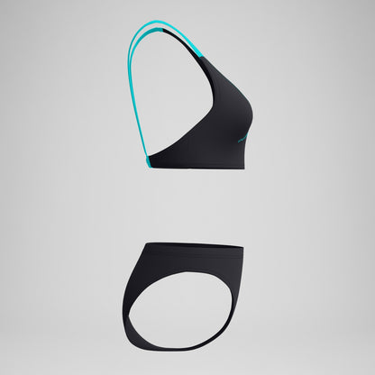 Speedo Boom Solid Leaderback Bikini Set Black/Turquoise