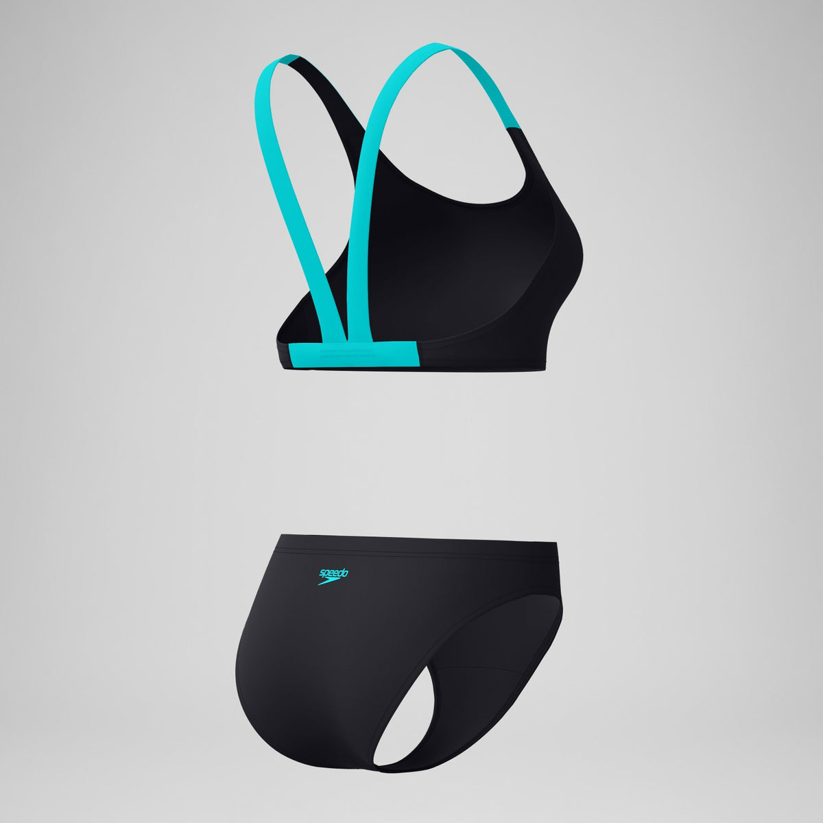Speedo Boom Solid Leaderback Bikini Set Black/Turquoise