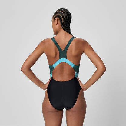 Speedo Quantum Rib Splice Swimsuit Black/Blue