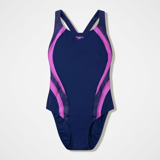 Speedo Quantum Rib Splice Swimsuit Navy/Pink