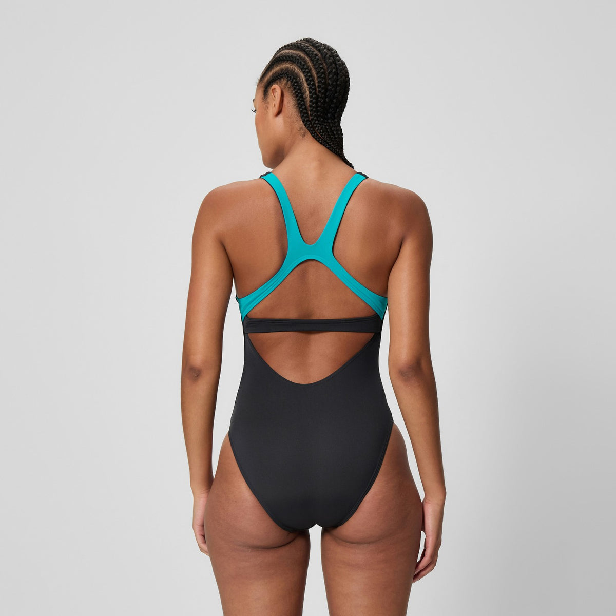 Speedo Solid Flex Band Swimsuit Black/Turquoise