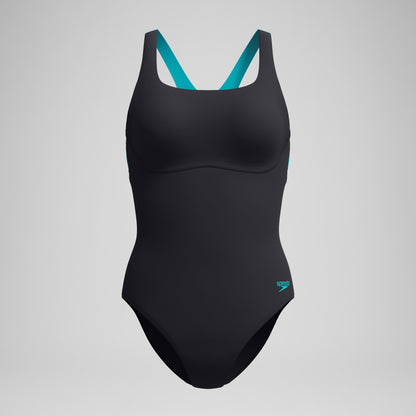 Speedo Solid Flex Band Swimsuit Black/Turquoise