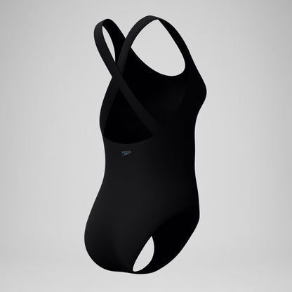 Speedo Solid Scoop Neck Swimsuit Black