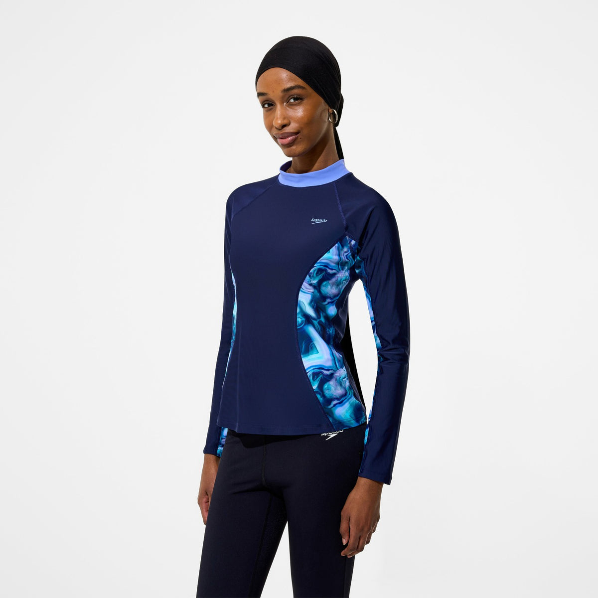 Speedo Modern Coverage Printed Long Sleeve Rashguard Navy