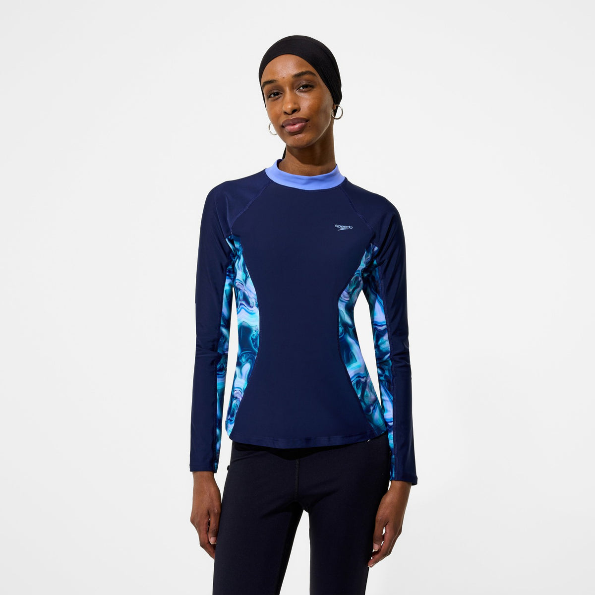 Speedo Modern Coverage Printed Long Sleeve Rashguard Navy