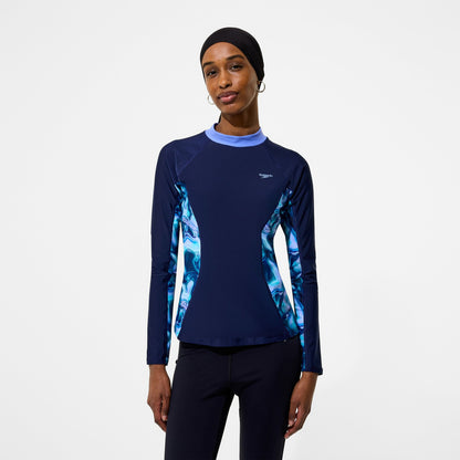 Speedo Modern Coverage Printed Long Sleeve Rashguard Navy