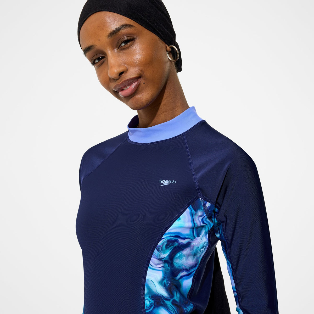 Speedo Modern Coverage Printed Long Sleeve Rashguard Navy