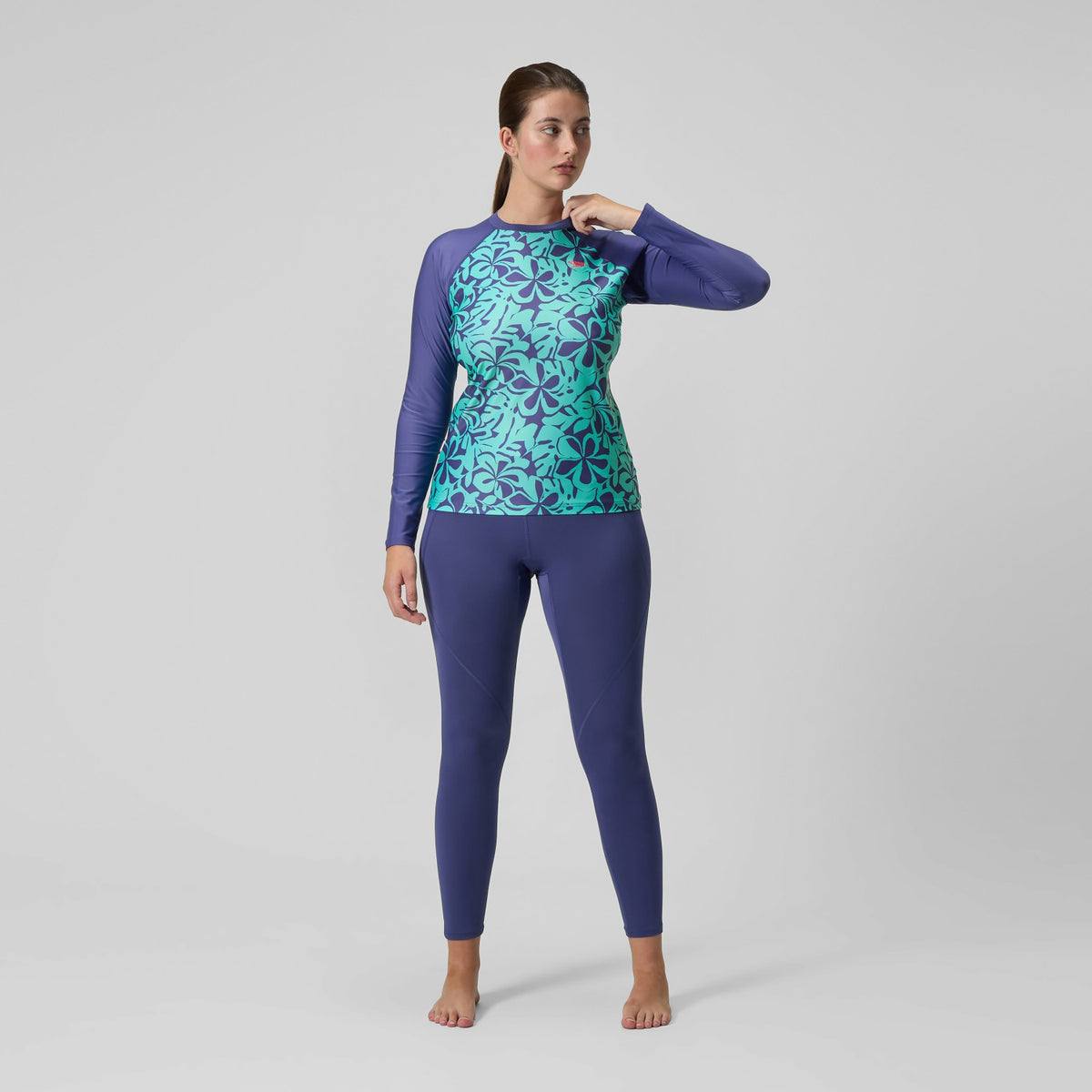 Speedo Printed Long Sleeve Rash Top Blue/Green