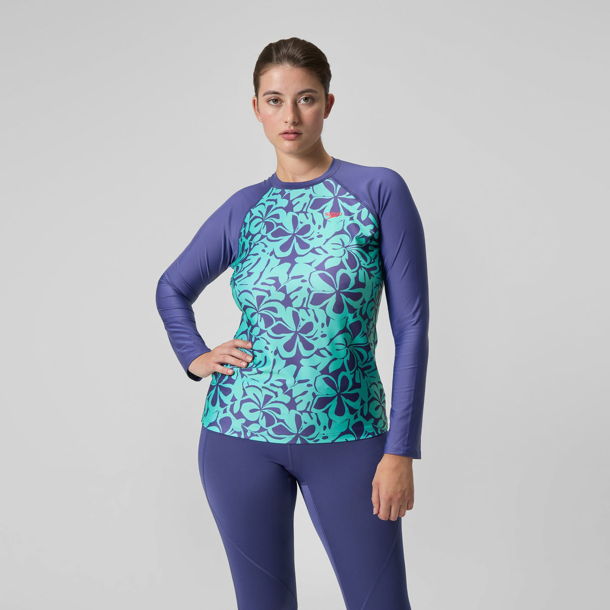 Speedo Printed Long Sleeve Rash Top Blue/Green