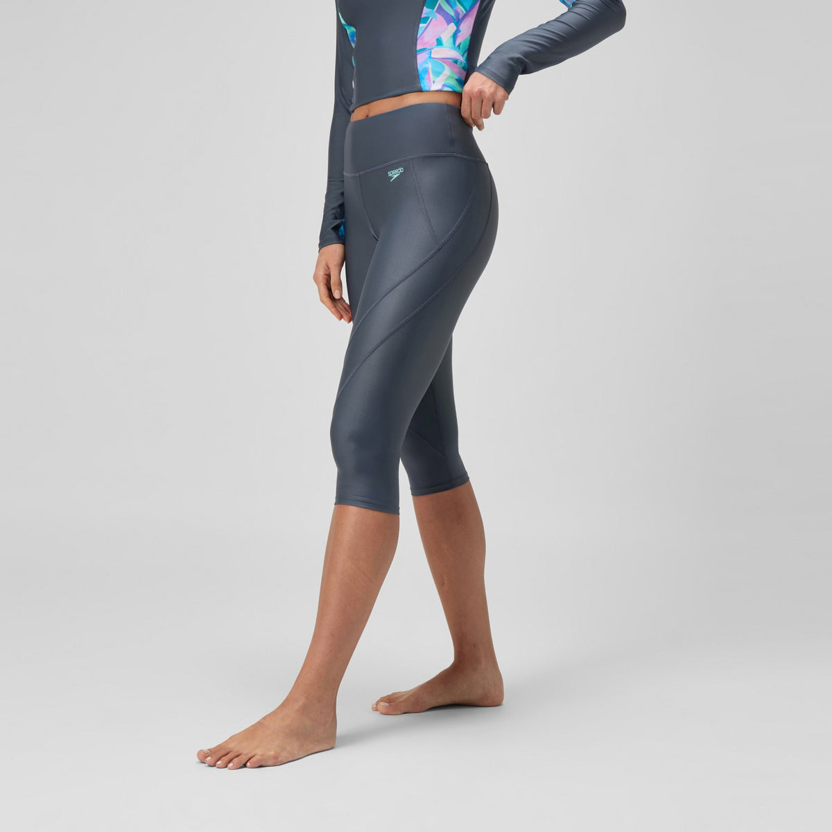 Speedo Solid Panel 3/4 Leggings Grey
