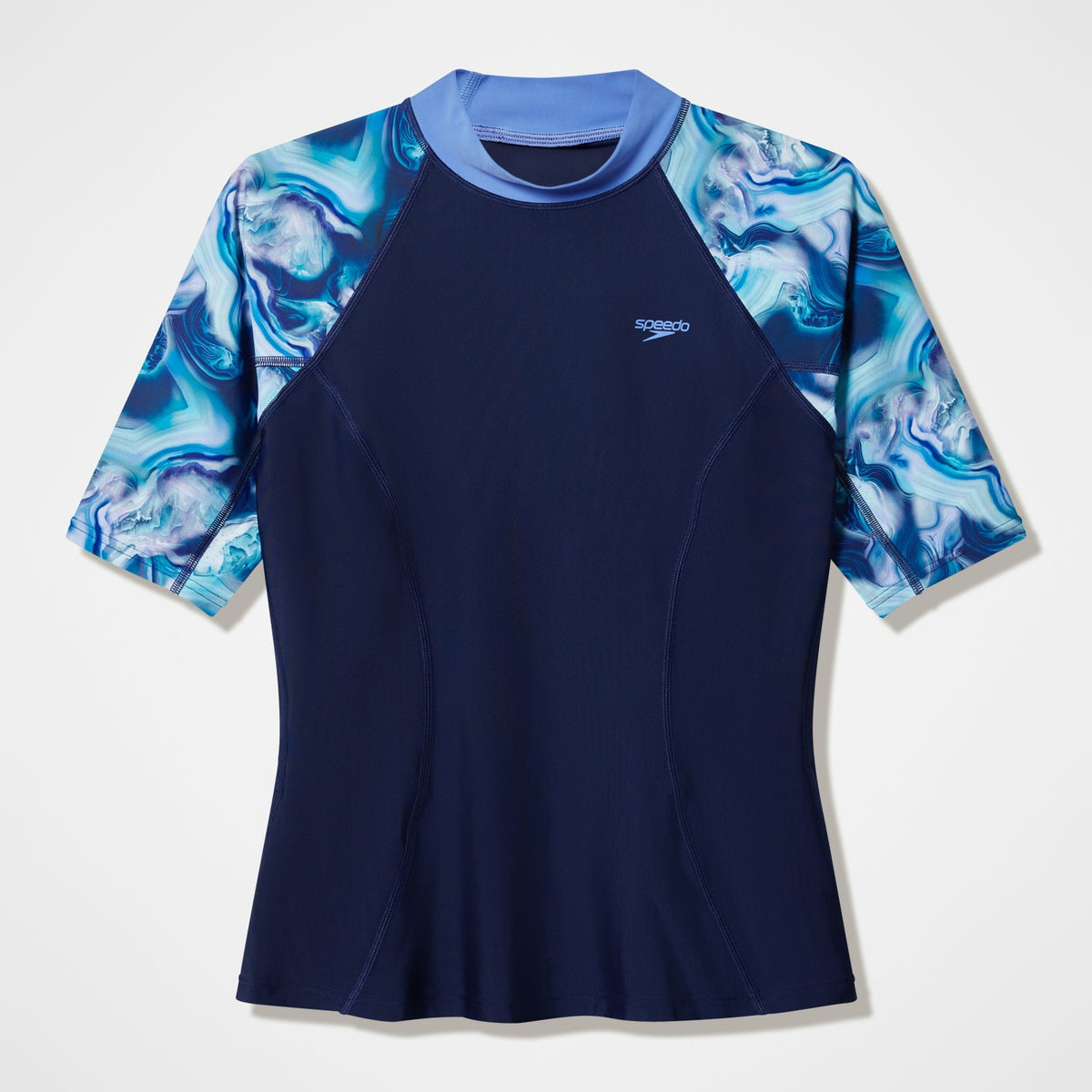 Speedo Modern Coverage Printed Short Sleeve Rashguard Navy