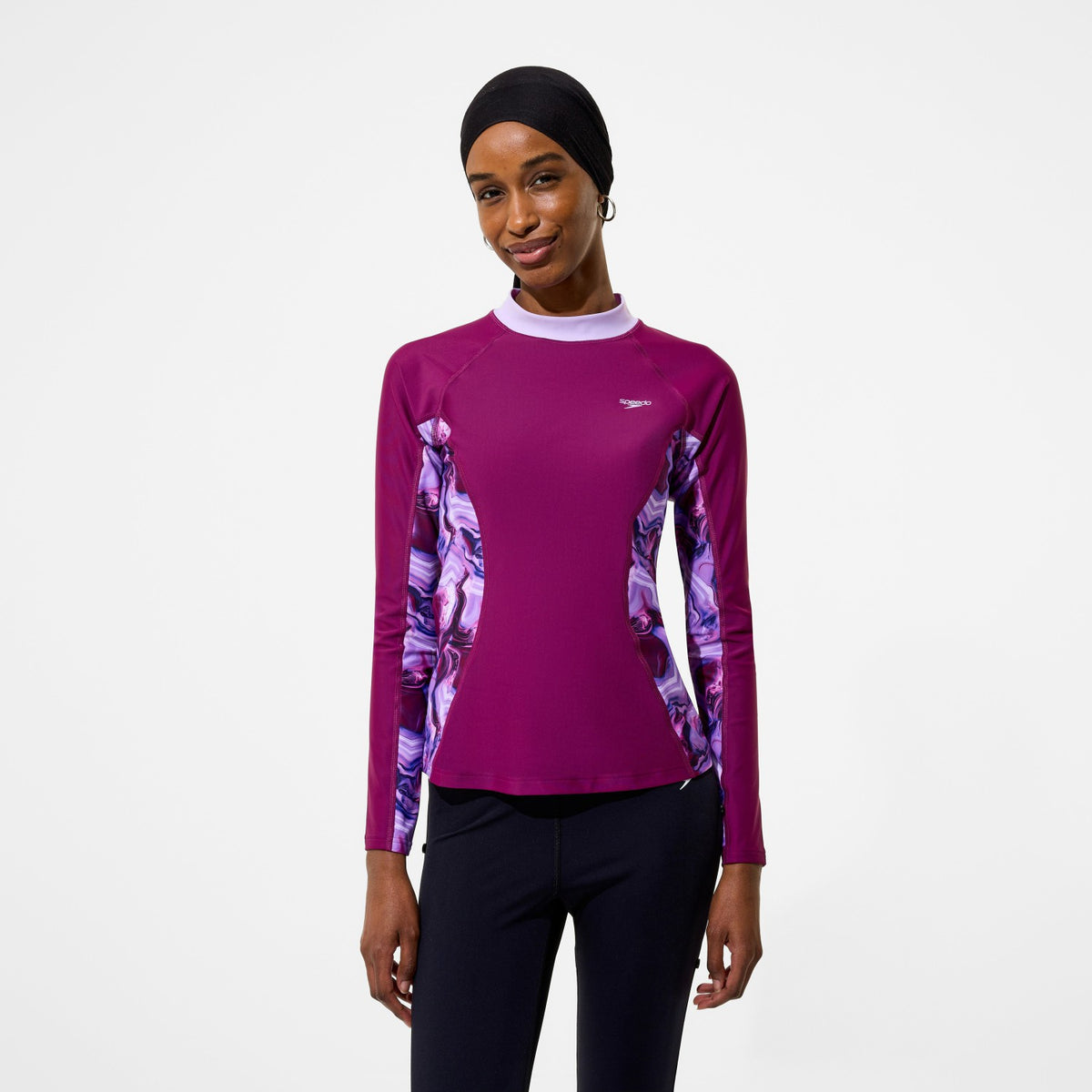 Speedo Modern Coverage Printed Long Sleeve Rashguard Dark Pink