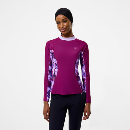 Speedo Modern Coverage Printed Long Sleeve Rashguard Dark Pink