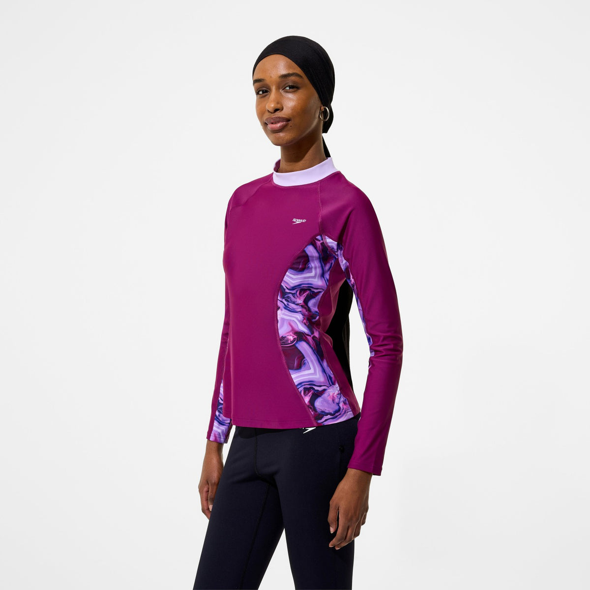 Speedo Modern Coverage Printed Long Sleeve Rashguard Dark Pink