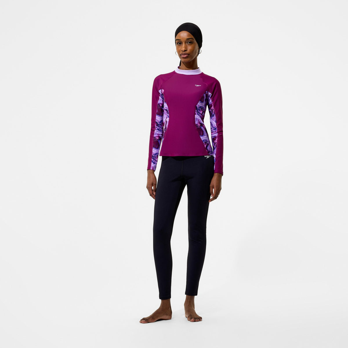 Speedo Modern Coverage Printed Long Sleeve Rashguard Dark Pink
