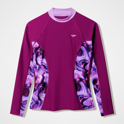 Speedo Modern Coverage Printed Long Sleeve Rashguard Dark Pink