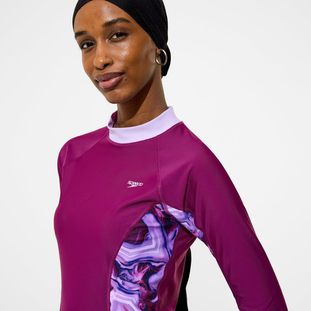 Speedo Modern Coverage Printed Long Sleeve Rashguard Dark Pink