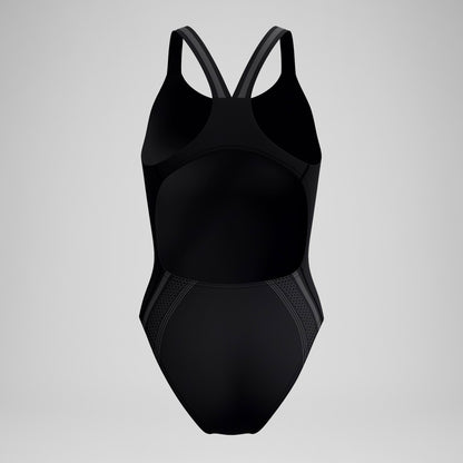 Speedo V Class Printed Performance Back Swimsuit Black