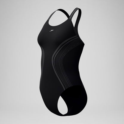 Speedo V Class Printed Performance Back Swimsuit Black
