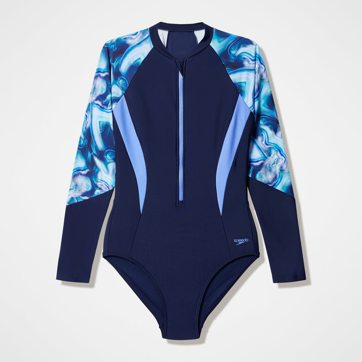 Speedo Modern Coverage Printed Long Sleeve Swimsuit Navy