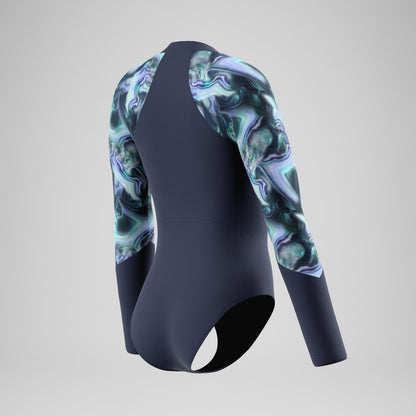 Speedo Modern Coverage Printed Long Sleeve Swimsuit Navy