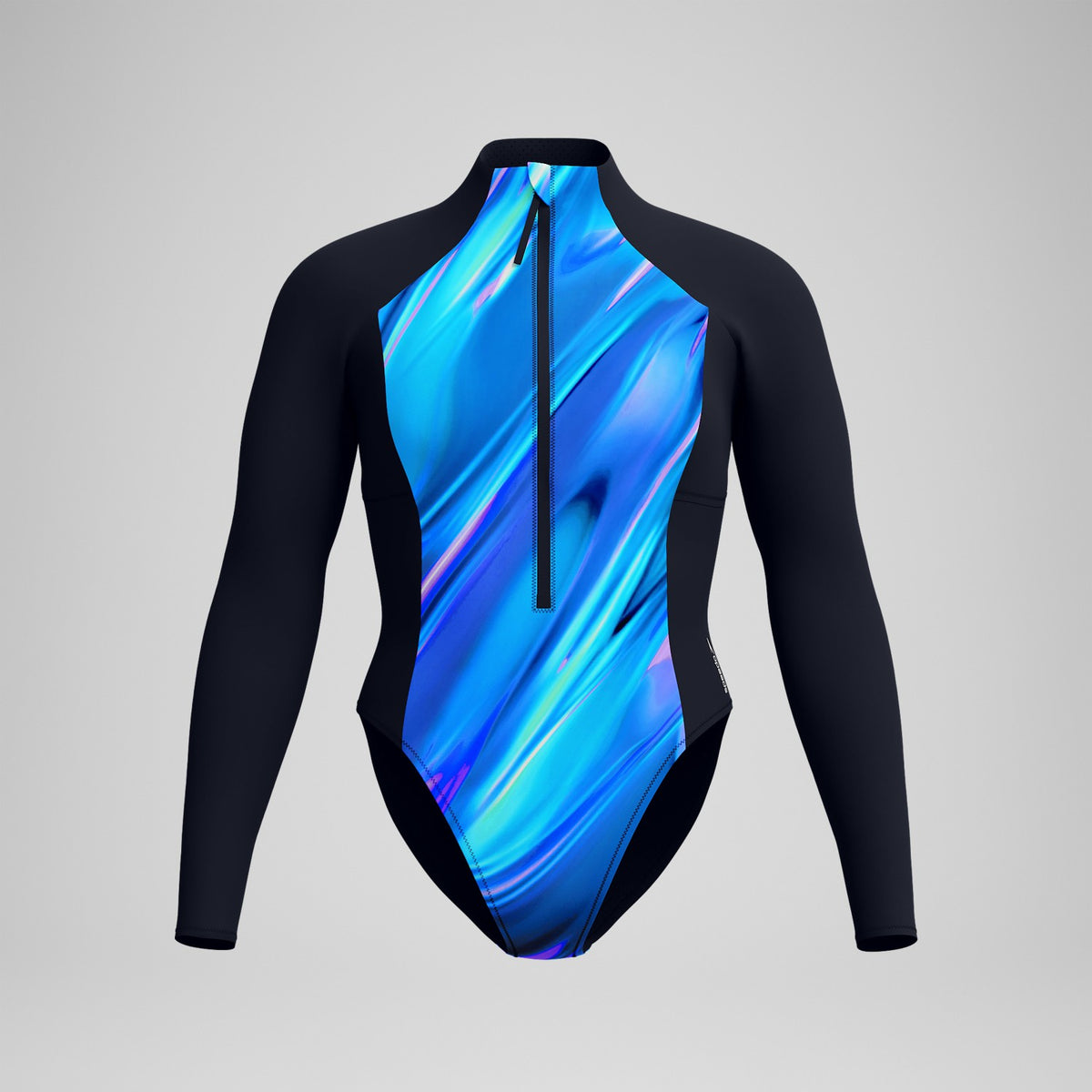 Speedo Printed Long Sleeve Zip One Piece Black/Blue