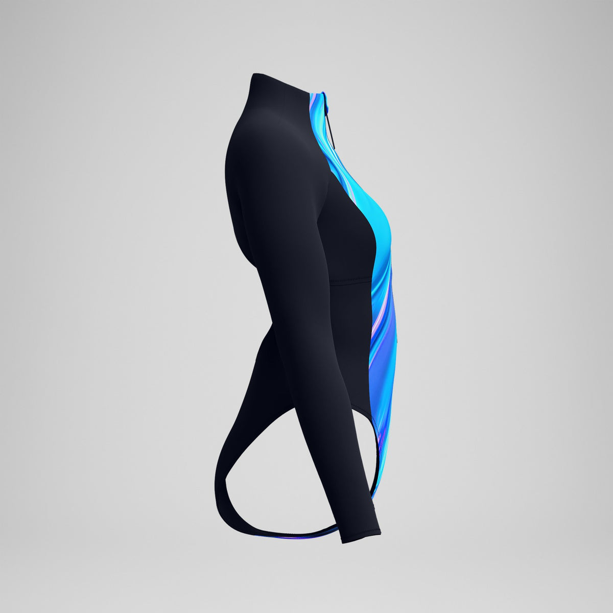 Speedo Printed Long Sleeve Zip One Piece Black/Blue