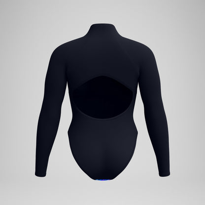 Speedo Printed Long Sleeve Zip One Piece Black/Blue