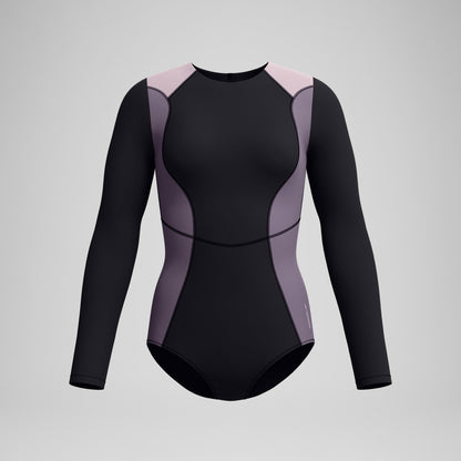 Speedo Long Sleeve Zip Back Swimsuit Black/Dark Grey