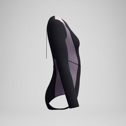 Speedo Long Sleeve Zip Back Swimsuit Black/Dark Grey