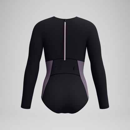 Speedo Long Sleeve Zip Back Swimsuit Black/Dark Grey