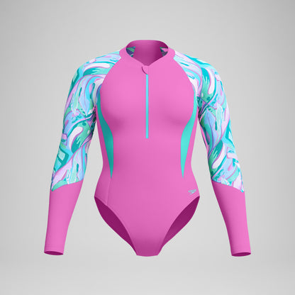 Speedo Printed Long Sleeve Swimsuit Pink
