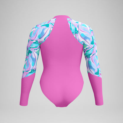 Speedo Printed Long Sleeve Swimsuit Pink