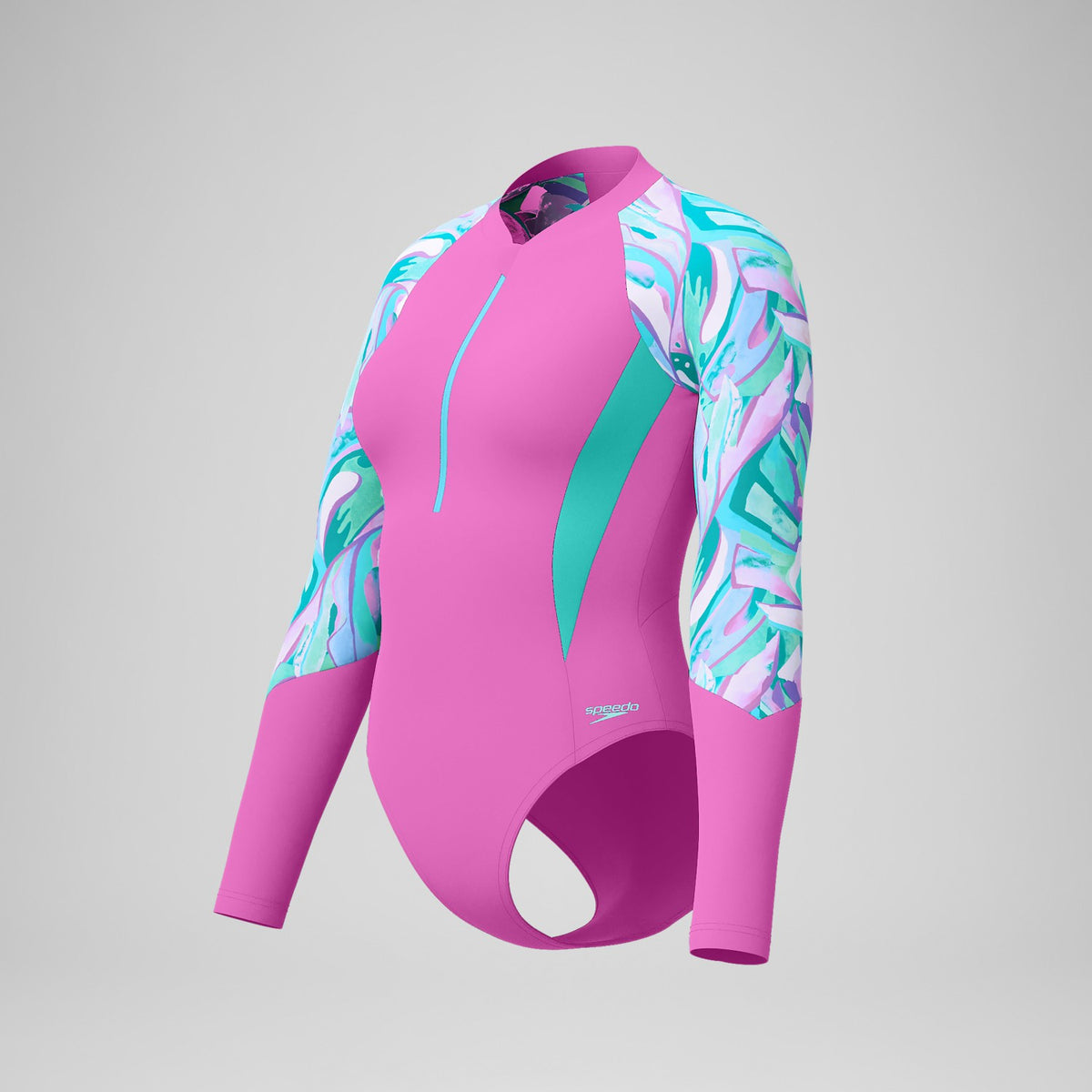 Speedo Printed Long Sleeve Swimsuit Pink