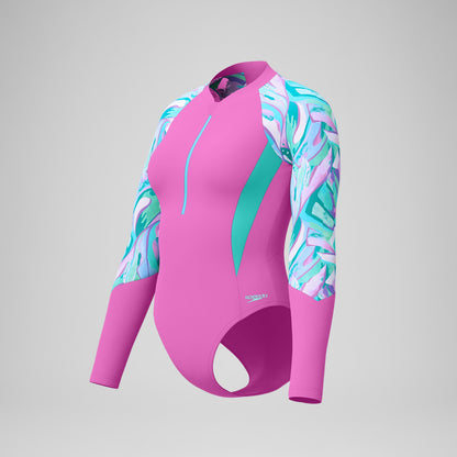 Speedo Printed Long Sleeve Swimsuit Pink