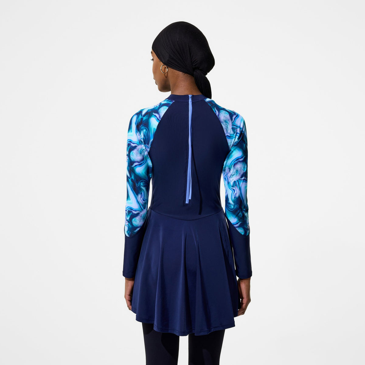 Speedo Modern Coverage Printed Long Sleeve Swim Dress Navy