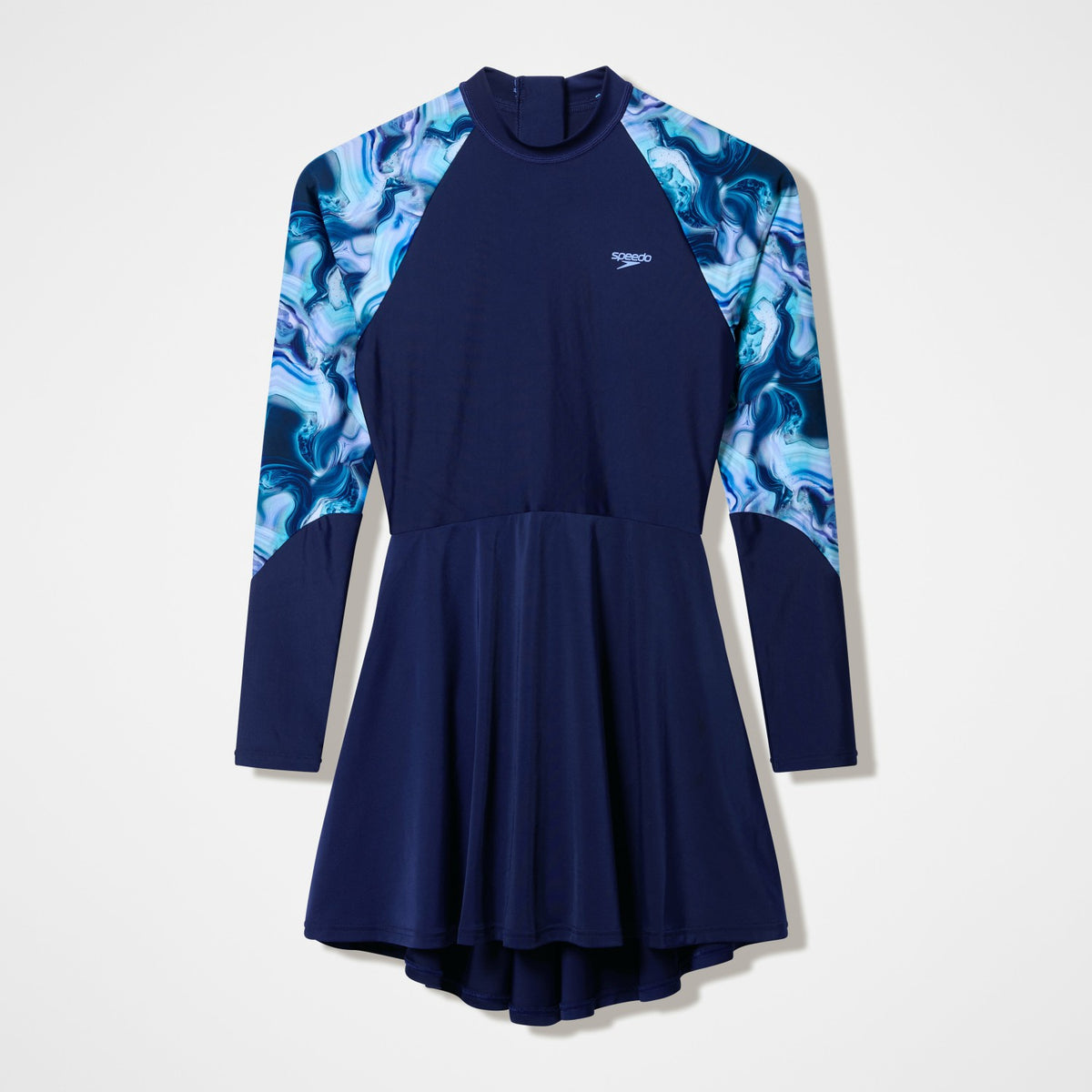 Speedo Modern Coverage Printed Long Sleeve Swim Dress Navy