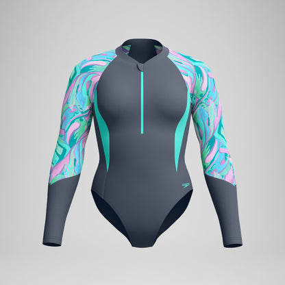 Speedo Long Sleeve Swimsuit Grey/Green