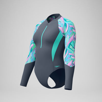 Speedo Long Sleeve Swimsuit Grey/Green