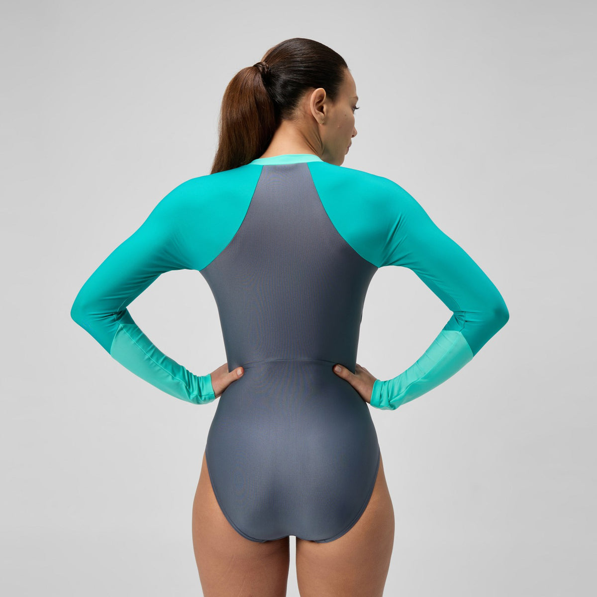 Speedo Colourblock Long Sleeve Swimsuit Grey/Turquoise
