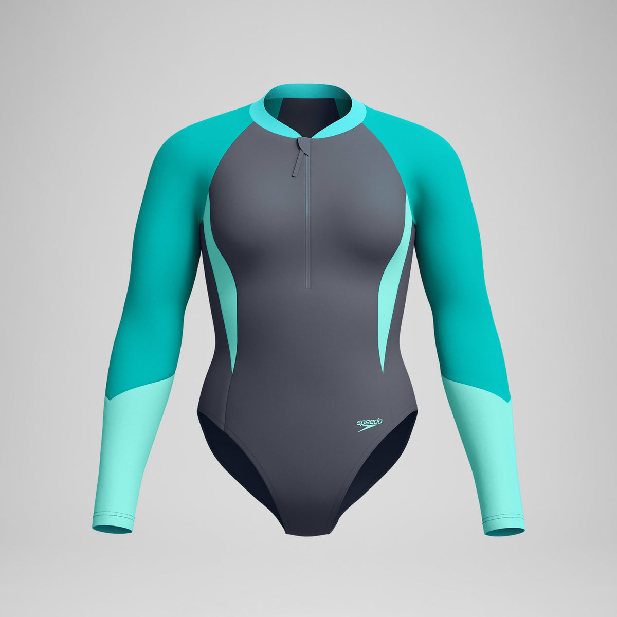 Speedo Colourblock Long Sleeve Swimsuit Grey/Turquoise
