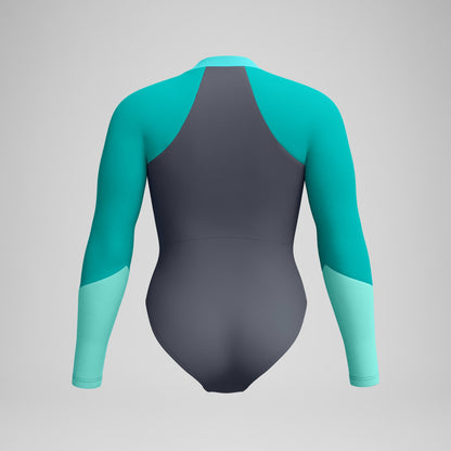Speedo Colourblock Long Sleeve Swimsuit Grey/Turquoise