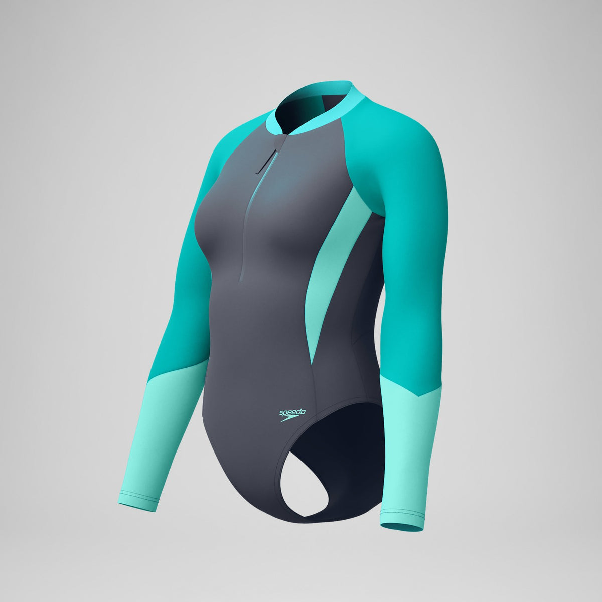 Speedo Colourblock Long Sleeve Swimsuit Grey/Turquoise