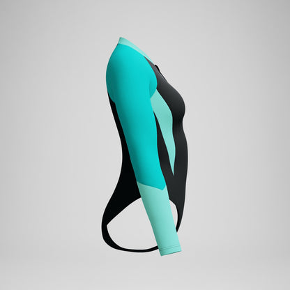 Speedo Colourblock Long Sleeve Swimsuit Black/Turquoise