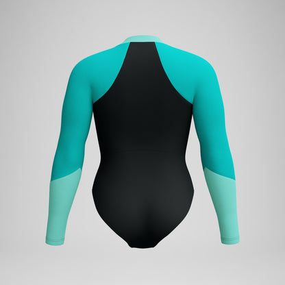 Speedo Colourblock Long Sleeve Swimsuit Black/Turquoise