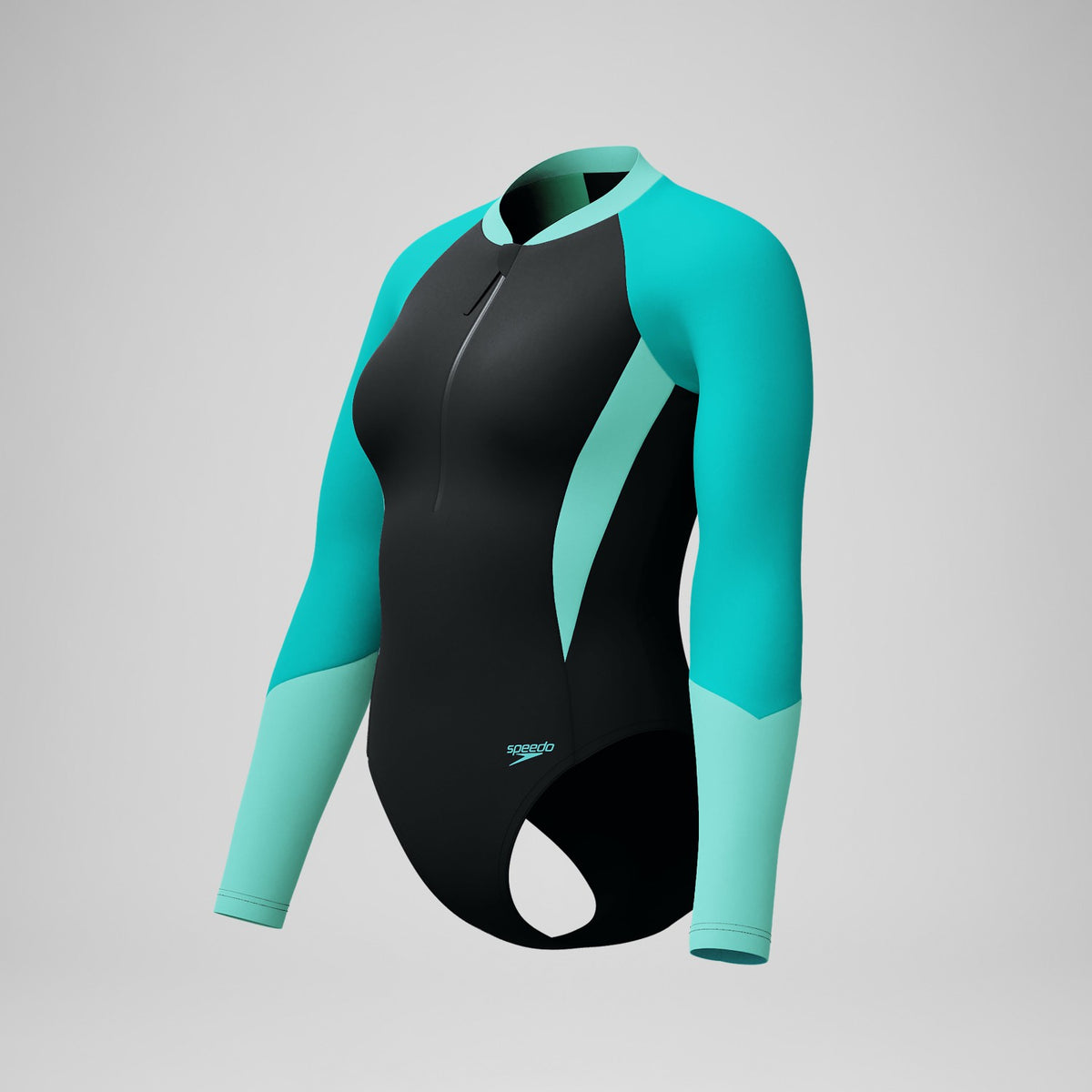 Speedo Colourblock Long Sleeve Swimsuit Black/Turquoise